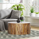 Hand Carved Solid Wood Round Coffee Table With Storage C1